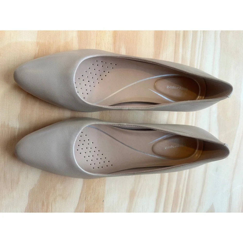 Easy Spirit Womens Light Taupe Leather Pointed Toe Block Heel Pumps Size 9M